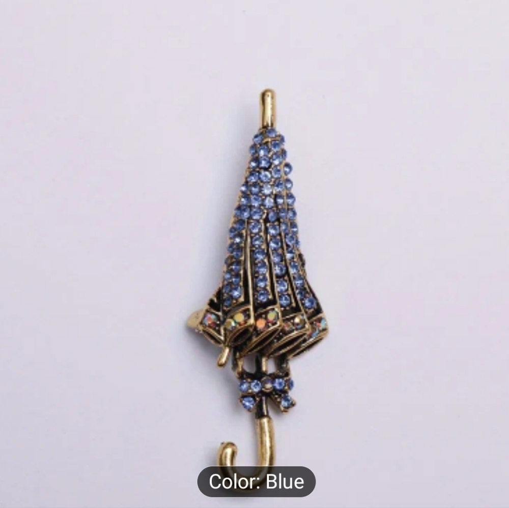 🆕️☂️🌂PURPLISH-BLUE RHINESTONED UMBRELLA BROOCH / PIN🌂☂️